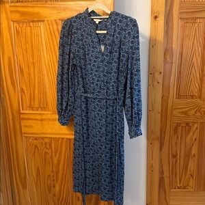 Boden column jersey shirt dress midi floral blue 8